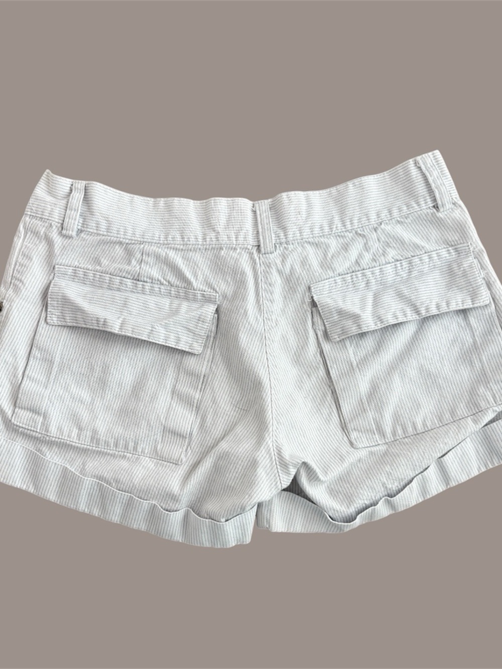 Baila 24 Y2K white blue pinstripe vintage low-rise cuffed denim mini shorts Sz M - Picture 2 of 3